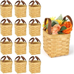 12 Pieces Woven Wood Baskets with Handles, Empty Wood Wicker Storage Baskets, Decorative Woven Empty Picnic Baskets, Woven Flower Baskets for Souvenir, Gifts, Floral Craftsmanship