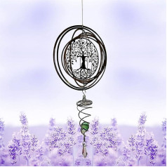Tree of Life Wind Hanging Spinner, 3D Metal Spiral Wind Spinner with Eye Ball Spiral Tail, Stainless Steel 360 Degree Hanging Spin Decor for Indoor Outdoor Garden Lawn Yard