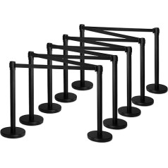 Stagecaptain PLS-200 BKB Barrier Stand, Passenger Control System, 5 Pairs, Pack of 10, Barrier Posts for Hotel, Exhibition, Airport, Vip, Red Carpet, Black Barrier Tape, Black
