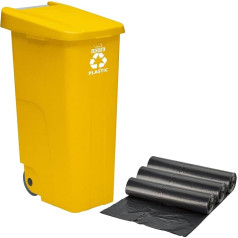 WELLHOME Recycling Container + 3 x Bin Liners of 10, Red, 42 x 57 x 88 cm