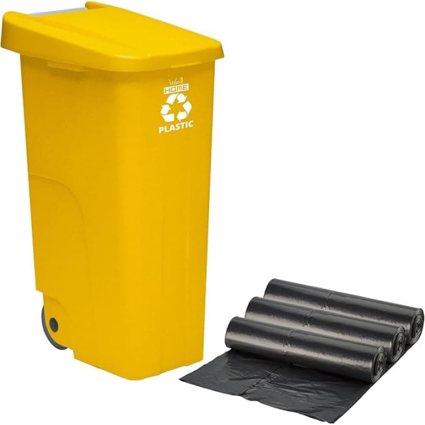 WELLHOME Recycling Container + 3 x Bin Liners of 10, Red, 42 x 57 x 88 cm