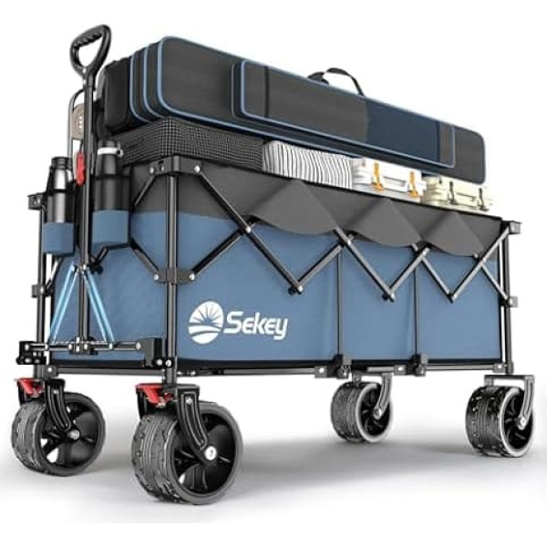 Sekey XXXL Handcart Foldable 300 L 200 kg Load Capacity Foldable Handcart 17 x 10 cm Extra Wide Tyres All Terrain Patented Foldable from Four Directions XXXL Super 4013 Blue with Grey