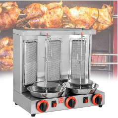 Beachtiful Portable Vertical Gas Doner Kebab Machine Stainless Steel with Tray, Commercial Spinning Kebab Gyro Grill Machine, BBQ Rotisserie Oven for Home Restaurant, Three