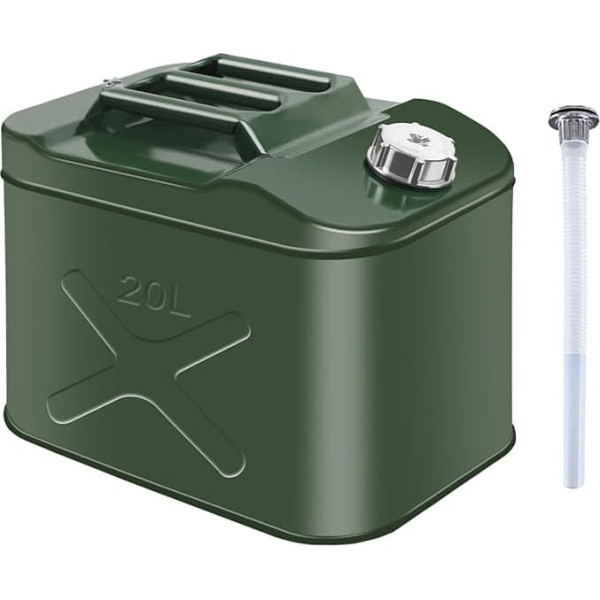 TIHOOK Canister 20L Fuel Canister Green Metal Petrol Can with Portable Fuel Tank Tube for Diesel, Petrol, Oil