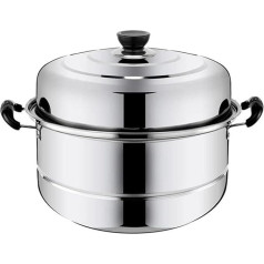 SHENGMIAOHE Stainless Steel Steamer 2/3 Tier Thick Steam Engine Steam Boiler Stainless Steel Multi-Purpose Cookware Cooker for Induction (Silver, 30 x 30 x 30 cm)