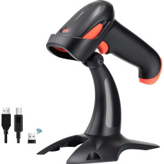 Tera Wireless 2D QR Bar Scanner with Stand, 3-in-1, Compatible with Bluetooth and 2.4GHz Wireless & USB Wired Reader, Handheld Barcode Reader HW0001