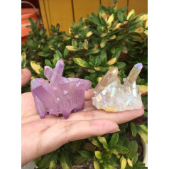 IDGTTLDF Sample: 2pcs White Flame Aura Quartz Crystal Cluster Sample 60-70g Full Texture