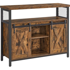 Vasagle Sideboard, Kitchen Cabinet, Storage Cabinet with 2 Sliding Doors, Adjustable Shelf, Industrial, for Living Room, Vintage Brown/Black LSC092B01