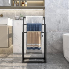 Hojinlinero Standing Towel Holder, Hand Towel Rack, Freestanding, Towel Ladder with 3 Towel Rails, Home Furnishings, Bedroom Accessories, Black