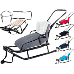 GagaDumi Oslo Metal Sledge with Backrest with Seat Belts Push Bar and Footmuff Baby Sledge Ideal for Children and Adults Load up to 120 kg