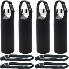 DanziX 4 Pack Water Bottle Holder Neoprene Sleeve with 4 Shoulder Straps Fits All 16-20oz Sports Water Bottles (Black)