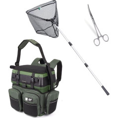 Zite Fishing Fishing Accessory Set | Multi-Fishing Case Backpack | 4 Tackle Boxes in Lid | Telescopic Landing Net Rubberised | 2.10 m Landing Net | 18 cm Hook Release Pliers