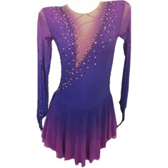 LIUHUO Black Figure Skating Skirt Rose Red Skirt with Colour Gradient Mesh Hook Sleeves Girls Performance