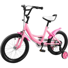 OUBUBY 16 Inch Children's Mountain Bike Children's MTB for Boys and Girls from 5-8 Years Light Pannier Rack Children's Bikes Height Adjustable Bicycle with Stabilizers and Handbrakes