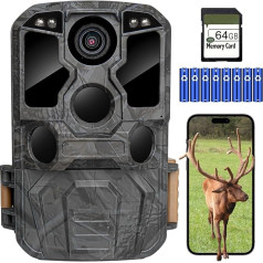 KJK Wildlife Camera with Mobile Phone Transmission App, 4K 84MP HD WLAN Bluetooth Wildlife Camera with Motion Sensor Night Vision, 130° Wide Angle Wildlife Camera, IP67 Waterproof, 64GB SD Card and 8
