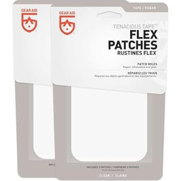 GEAR AID Tenacious Tape Flex strapazierfähige Flicken zur Befestigung von Löchern und Rissen in Outdoor-Stoffen, Vinyl, Pool und Schnee, PVC-Schlauchboote, zum Abziehen und Aufkleben, transparent,