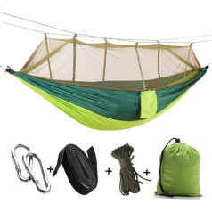 HONMEET 260 x 140 cm Portable Lightweight Camping Hammock Made of Mosquito Net Fruit Green and Dark Green Net Ideal for Outdoor Activities and Camping