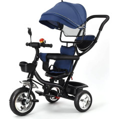 Drumm 4-in-1 Tricycle, Expandable Children's Tricycle, Pedal Tricycle Pushchair, Removable Foldable Sun Visor and Adjustable Main Stick, Inclined Backrest, Quiet Wheels (Blue)