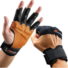 SueStar Training Gloves, Heavy Duty Padded Cowhide Weight Lifting Gloves with Wrist Support, Full Palm Protection and Silicone Grips, Fitness Gloves for