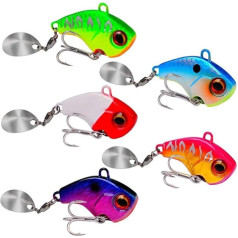 Fishing Spin Jig Set - Spinner Bait, Bass Bait, Fishing Bait, Spinner Jig Spinner Set, Spin Jig Set, Bass Bait, Jig Bait, Lead Head Spinner, Pack of 5 Lead Head Spinner 6-17 g in Box