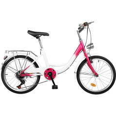 Wulimasun Children's Bicycles, 20 Inch 6-Speed Children's Bicycle City Bike Pink Children's Bicycle with Mudguard and Lamp, V-Brake, for People with a Body Size of 57-64 Inches