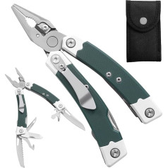 HANSHI G10 Handle Multitool Pliers with YG10 Tungsten Steel Interchangeable Wire Cutter 12 in 1 Multi Tool Pocket Knife with Safety Lock, Saw, Bottle Opener for Camping, Survival (Green)