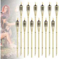 LARS360 Garden Torches for Outdoor Use, Decoration, 36 Pieces, Oil Torches Made of Bamboo Torches with Wick, Lamp Oil, Bamboo Torches, Natural, Atmospheric Torch, Height 90 cm