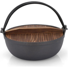 Outdoor Camping Hanging Pots Cast Iron Dutch Pots with Wooden Lid Recess Soup Pots Field Cooker Tool