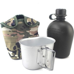 Generic SH001 Military Water Bottle with Aluminum Cup (0.7L) and Cover, Camouflage Water Bottle, PVC Portable Tactical Bottle, Large Capacity for Outdoor/Hunting/Hiking/Camping/Travel 1L