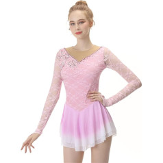 Zagitova Eiskunstlaufkleid for Mädchen und Frauen, glitzernde Strasssteine, lange Ärmel, Eislaufkleid for den Wintersport