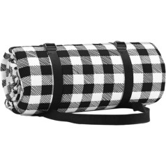 LOLPALONE 1 Piece Picnic Cloth, Foldable Mat, Soft Blanket, Black and White, Waterproof Blanket, Camping, Beach, Grid, 150 cm x 200 cm