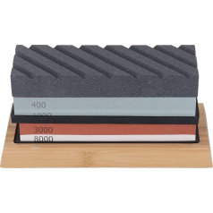 Natudeco Knife Sharpening Stone Set Polishing Whetstone Set 400/1000 3000/8000 Grits Sharpener Combination Set with Flattening Stone Angle Guide Anti-Cut Gloves Bamboo Base