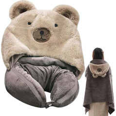 Hoodie Reise-Nackenkissen,2-in-1-Reisekopfkissen und -decke | Reisekissen mit Hut für lange Reisekissen mit Mütze für lange Flugreisen und AutofahrtenReisekissen mit Mütze für lange Flugreisen und Aut