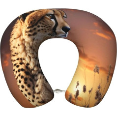 Dwrepo Cheetah Sunset Travel Pillow, Memory Foam, U Shaped Neck Pillow for Travel, Portable Head Neck Support, Airplane Pillow, Removable Cover, Neck Pillow, Headrest for Sleeping,