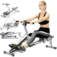 Folding Rowing Machines - HD LED Display + 12 Speed Hydraulic Damping / 15 Degree Inclined Rail, 150kg Load