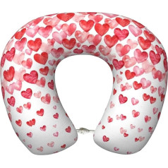 UVBDF Neck Pillow with Falling Red Hearts Ergonomic Memory Foam Travel Pillow for All Sleeping Positions