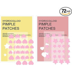 Pimple Patches, Pink Heart & Star Spot Patch Face, Nose, Forehead, Quick Absorbing Acne Plasters (Pack of 72)