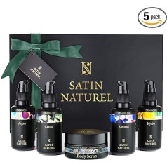 Satin Naturel Pampering Gift Set for Women with Organic Argan Oil, Castor Oil, Almond Oil, Jojoba Oil and Shea Butter, Wellness Set