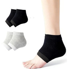 Rishaca Moisturizing Gel Socks to Repair Cracked Heels Dry Foot Skin Open Toe Silicone Socks for Spa Day Night Care for Women (2 Pairs/Black Grey)