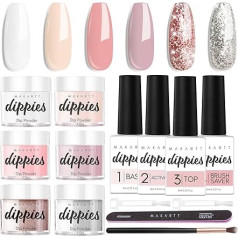Makartt Dippies Dipping Powder Nail Kit, Dipping Powder Starter Kit 0.35 oz 6 Colours Pink Nude Dip Nail Kit French Nail Dip Powder Kit No Need Nail Lamp Cured