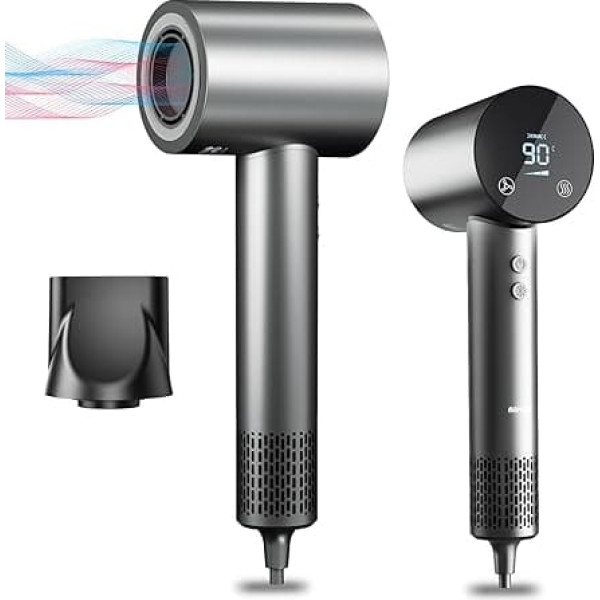 BAMCOO Hair Dryer Hair Dryer Ion Hair Dryer Hair Dryer 1500 W HD Display Temperature Touchscreen Hair Dryer Ion Hair Dryer 4 Temperature Levels & 3 Speed Levels (Grey)