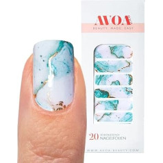 AVOA Beauty Nail Foil - I Sea What You Did There Turquoise White Gold Marble Nail Art Design 20 Thin Self Adhesive Long Lasting Nail Wraps