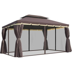 Outsunny Garden Gazebo 390 x 290 x 280 cm Garden Tent Marquee Party Tent with 4 x Side Panels Mosquito Net Weatherproof Aluminium Polyester Coffee + Black
