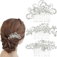 Pack of 3 Bridal Jewellery Wedding Hair Clip Comb Beads Bridal Hair Accessories Pearls Wedding Decoration Headpiece for Women Ladies Bride and Bridesmaids (3 Styles)