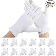 Segbeauty Neurodermatitis Gloves, 12 Pairs Cotton Gloves, White with Touch Screen, White Gloves, Reusable, Cotton Gloves for Eczema, Moisturising, Dry Hands (L)