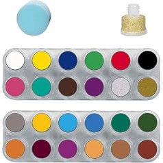 GRIMAS Water Make-Up Children's Make-Up Theatre Make-Up Palette 24 Colours Sponge Glitter Set