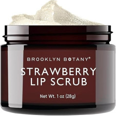 Brooklyn Botany Lip Scrub Exfoliator 1 oz - Lip Moisturiser for Dry Lips and Chapped Lips - Gentle Lip Exfoliator for Smooth and Brighter Lips - Strawberry Flavor
