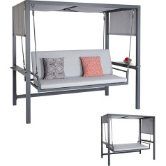 HWC-L47 Aluminium Swing Garden Swing Reclining Function Textile Roof Olefin 195 x 221 x 131 cm Cushion Grey