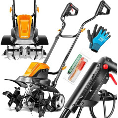 Masko® Electric Motor Hoe, 1500 Watt, 40 cm / 15.7 inches Working Width, 20 cm / 7.8 inches Working Depth, with Folding Handle, Metal Casing, and Transport Wheels - Ground Hoe, Farm Tiller Cultivator, Garden Tiller