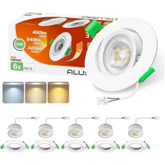 ALUSSO LIGHTING LED Recessed Spotlight, 230 V, Flat, Dimmable LED Spotlights, 6 W Recessed Lights with Removable LED Module, 3CCT Warm White, Natural White, Cool White, Swivelling Recessed Spotlights